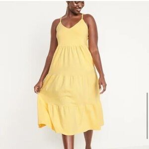old navy • like new yellow slub knit tiered midi dress back tie detail